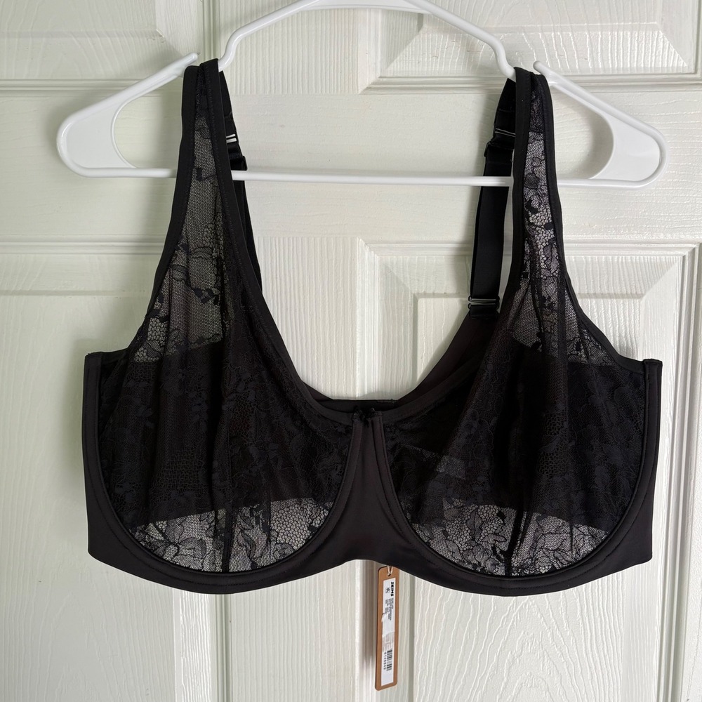 Skims Lace Unlined Minimizer Bra 40DDDD Onyx Black Floral Underwire FL-FU-0688W